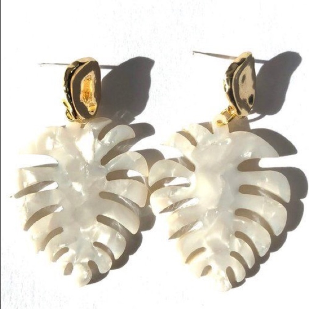 White Leaf Earrings